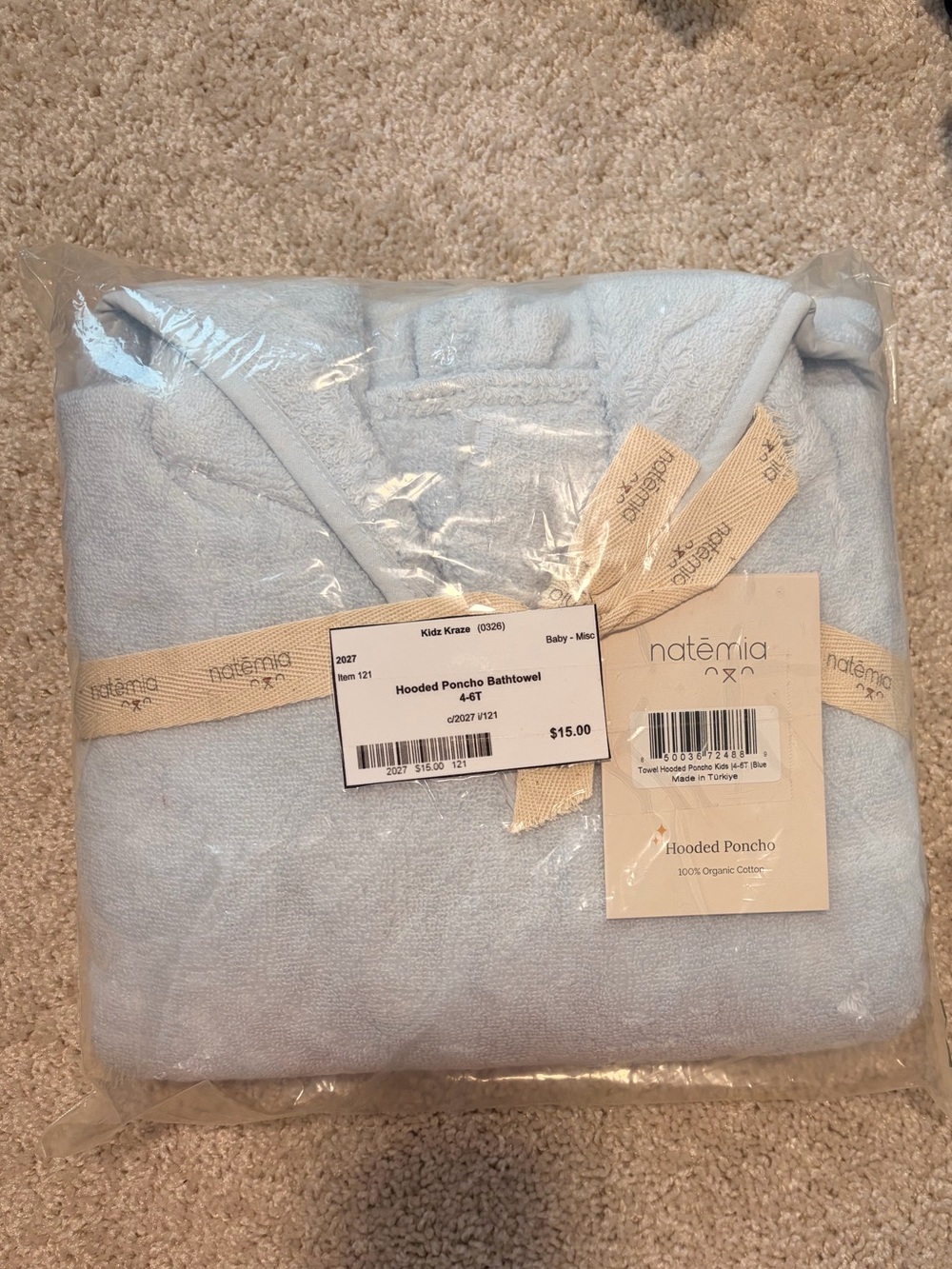 Light Blue Hooded Poncho Bath Towel for Kids 4-6T